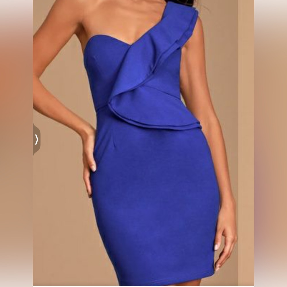 Lulus Ayita Royal Blue One Shoulder Ruffled Bodycon Mini Dress Small Cocktail - Picture 11 of 11
